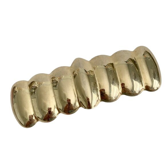 Vintage Gold Scallop Shrimp French Barrette 80s 90s Geometric Metal Leeza - Picture 1 of 9